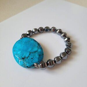 Hematite and Turquoise Gemstone Statement Bracelet